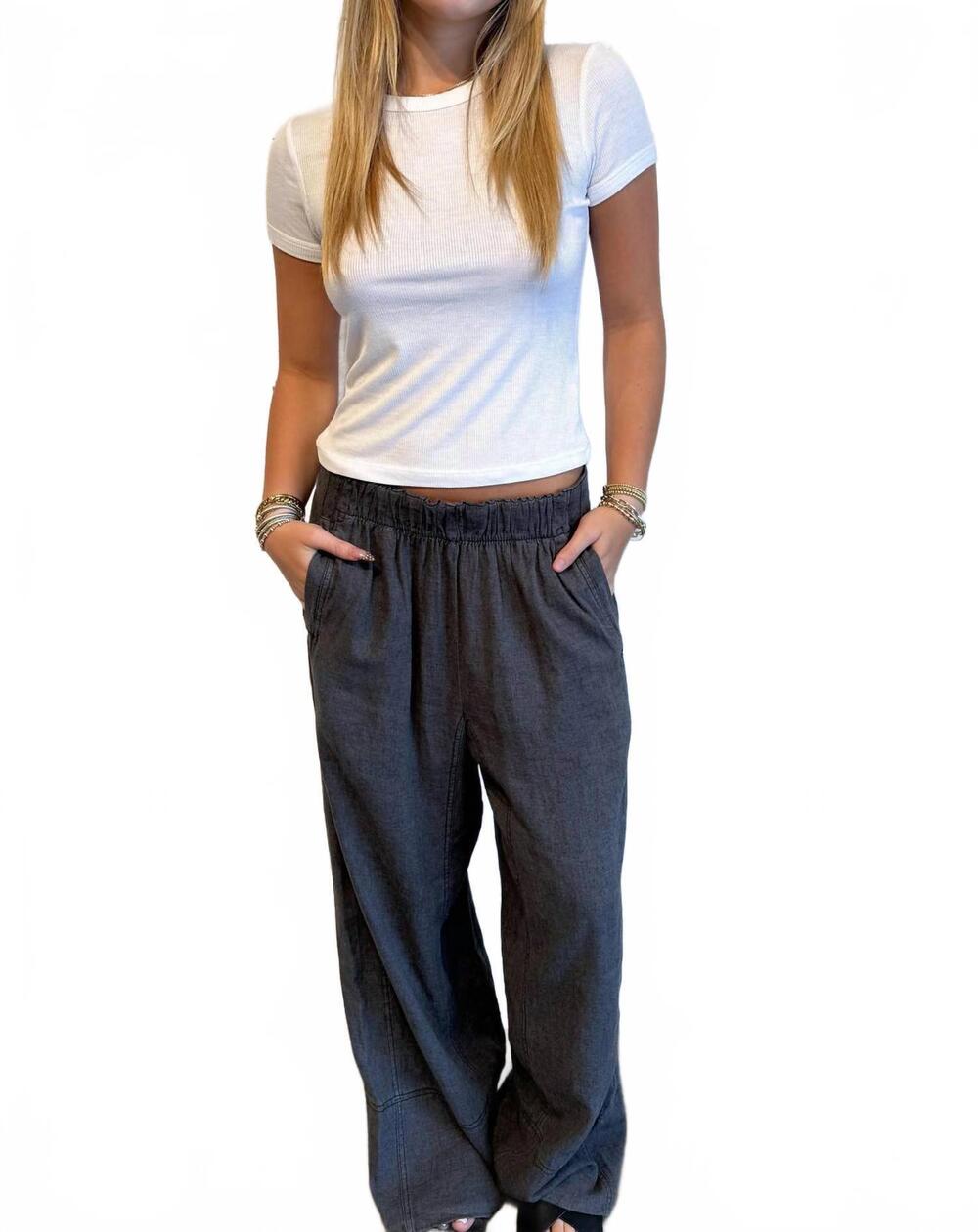 NEW FREE PEOPLE days end linen pants in black